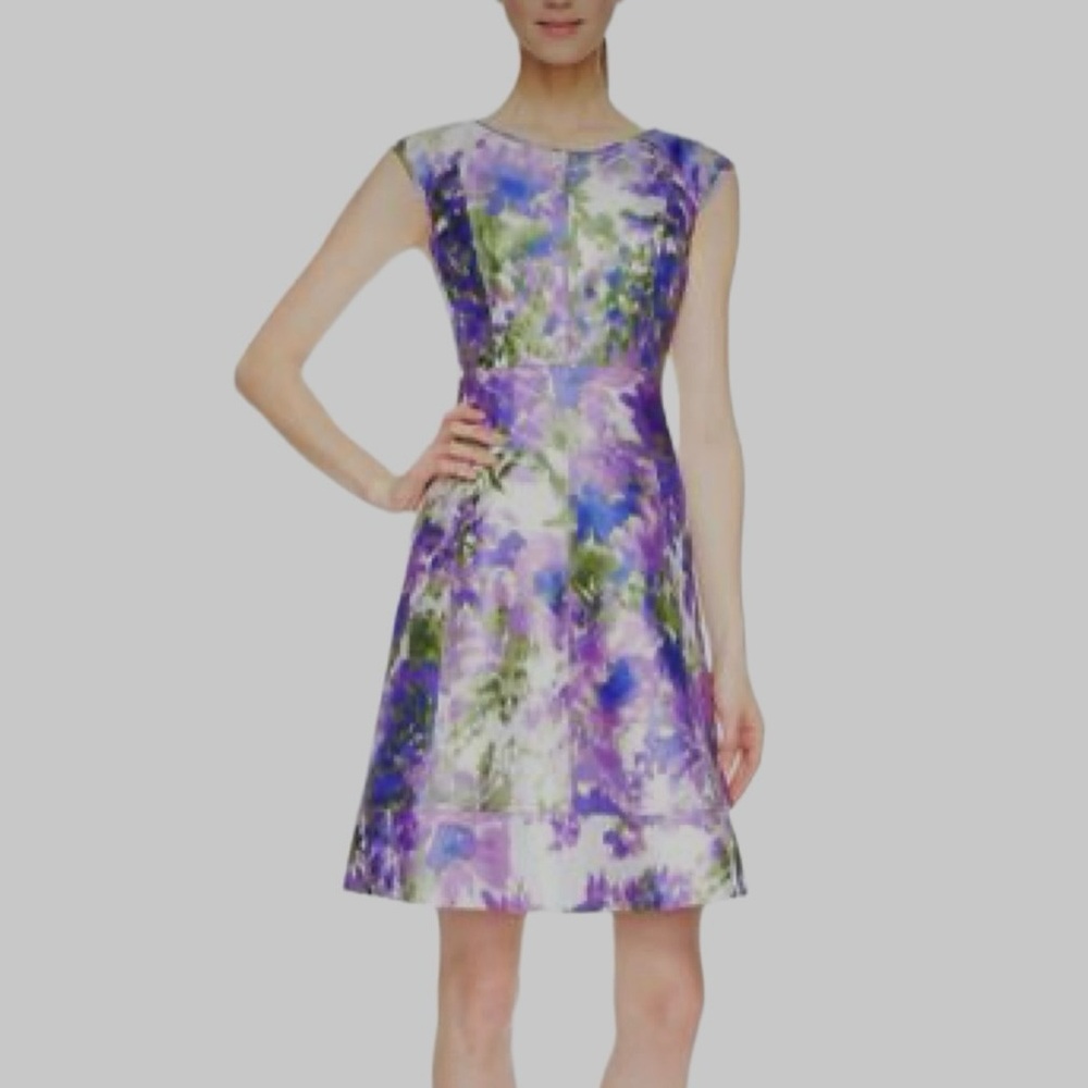 Maggy London Sz 8 White Floral Print Day Fit & Flare Dress